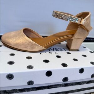 Nine West Kids Gold Heels with Rhinestone Strap